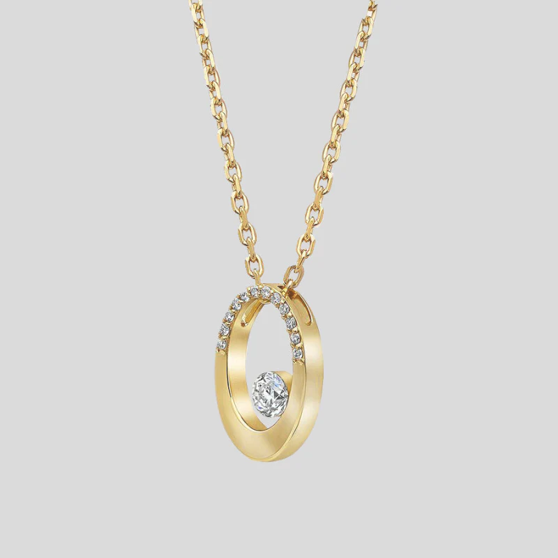 Oval Floating Diamond Necklace - 18K Gold | VS Clarity - Image 3