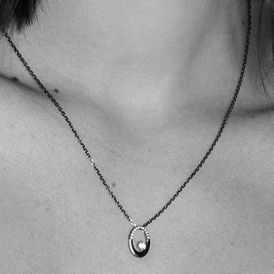 Oval Floating Diamond Necklace - 18K Gold | VS Clarity - Image 4