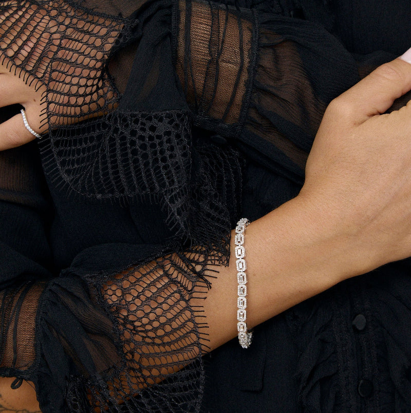 White Gold Baguette and Round Tennis Bracelet - 14K Gold | VS Clarity Lab Grown Diamonds - Image 5