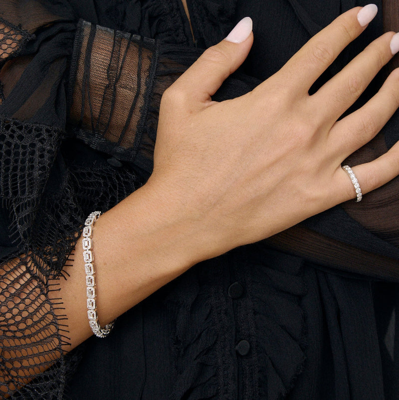 White Gold Baguette and Round Tennis Bracelet - 14K Gold | VS Clarity Lab Grown Diamonds - Image 6