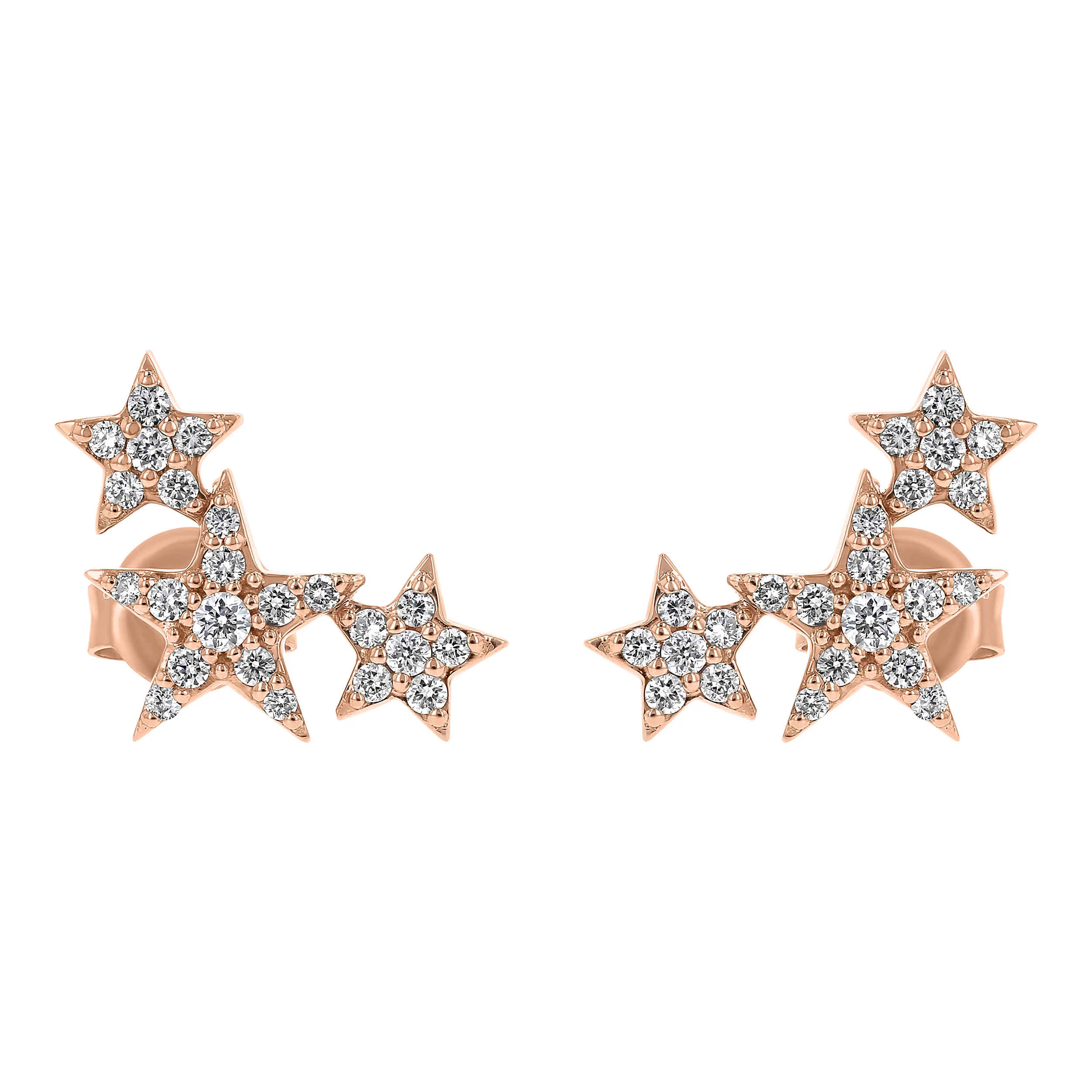 Three Stars Diamond Stud Earrings - 14K Gold | VS Clarity Lab Grown Diamonds - Image 3