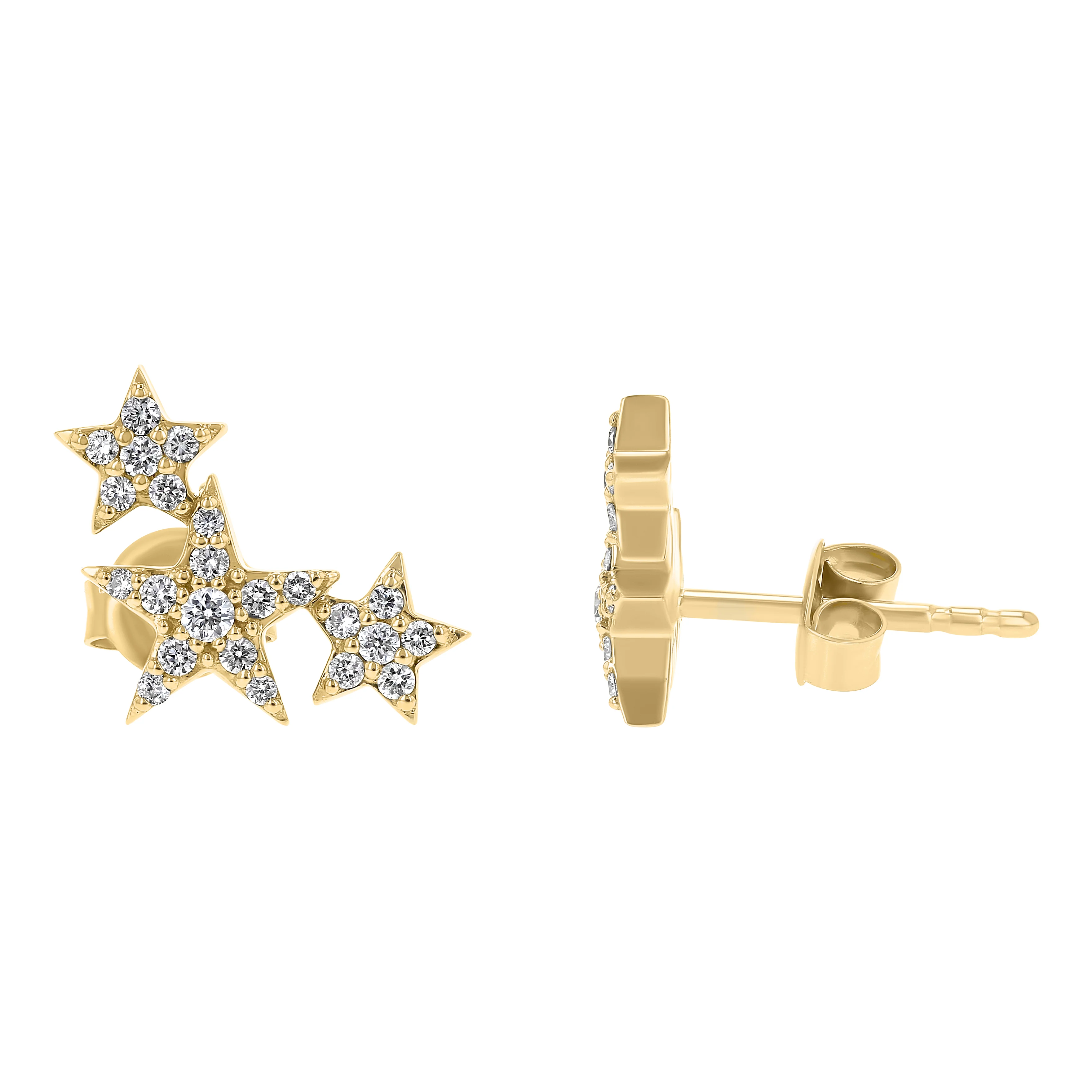Three Stars Diamond Stud Earrings - 14K Gold | VS Clarity Lab Grown Diamonds - Image 6