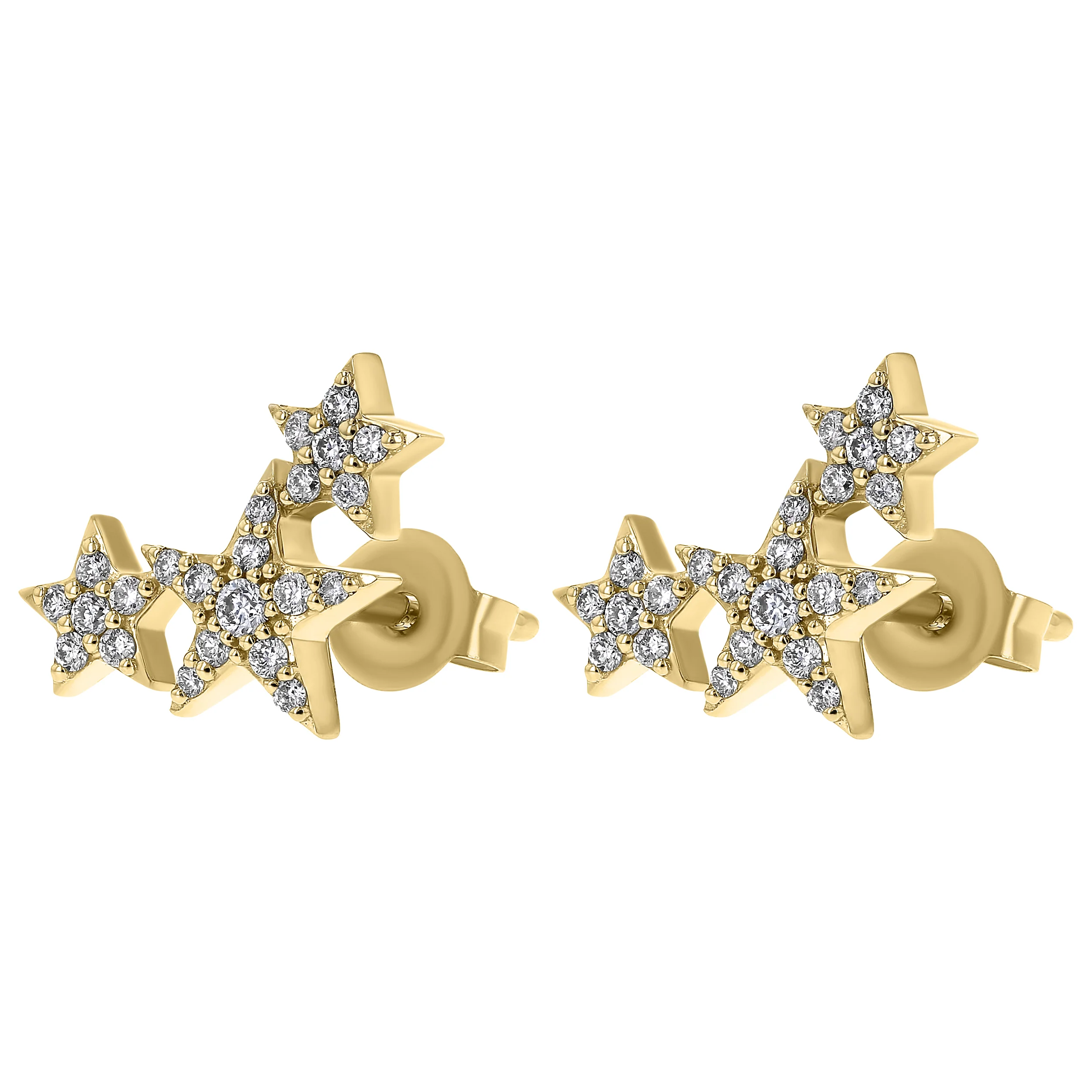 Three Stars Diamond Stud Earrings - 14K Gold | VS Clarity Lab Grown Diamonds - Image 5