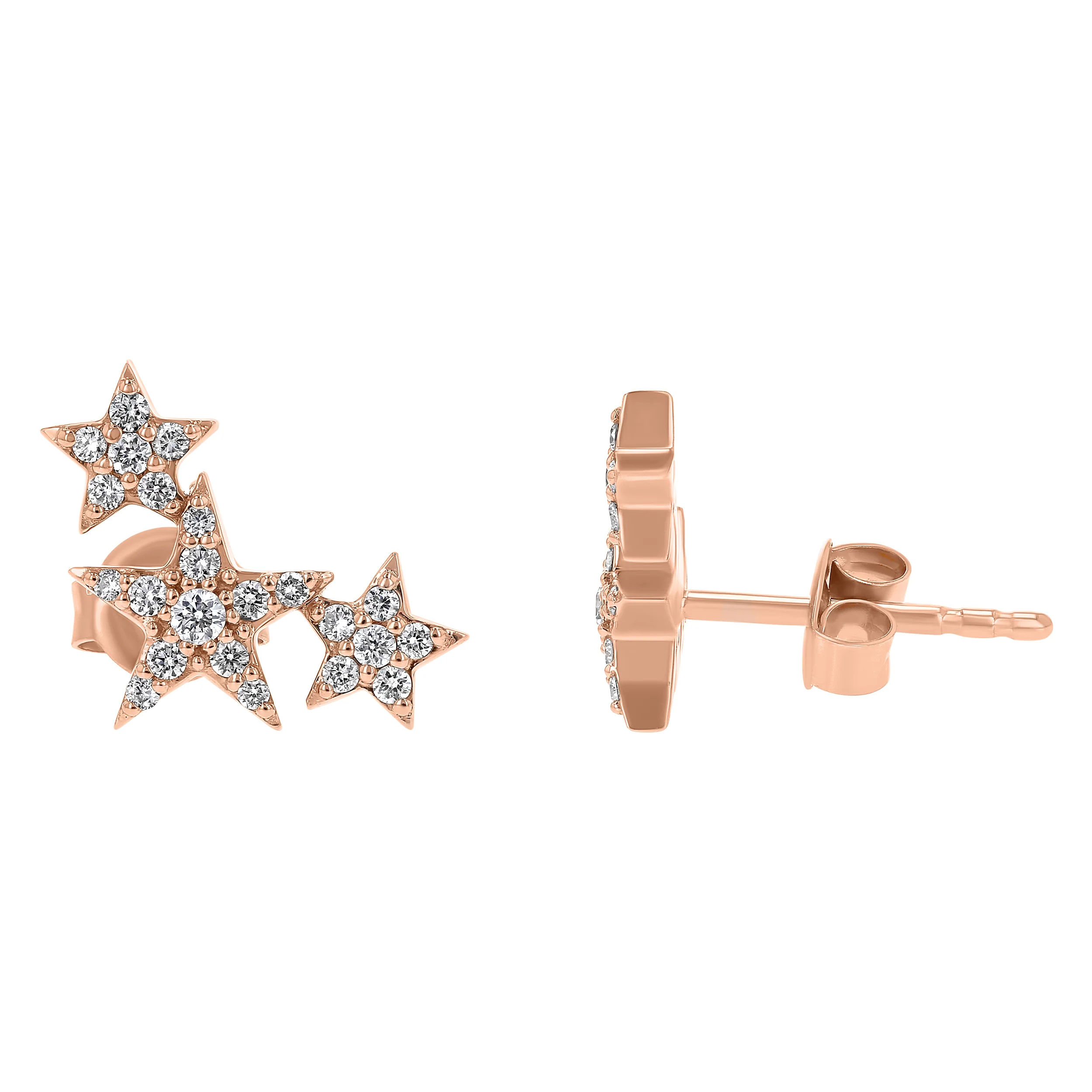 Three Stars Diamond Stud Earrings - 14K Gold | VS Clarity Lab Grown Diamonds - Image 7