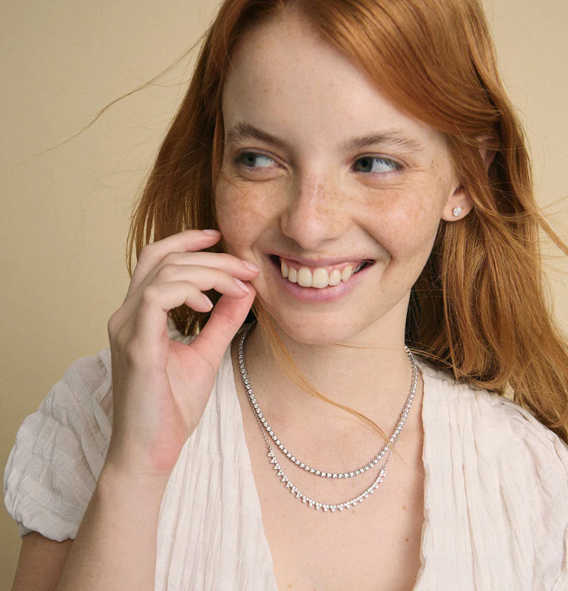 Triple Diamond Half-Tennis Necklace - 18K Gold | VS Clarity - Image 3