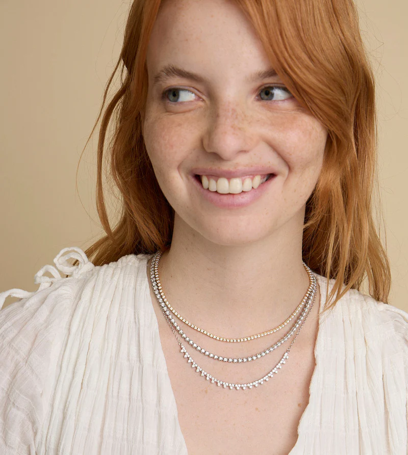 Triple Diamond Half-Tennis Necklace - 18K Gold | VS Clarity - Image 4