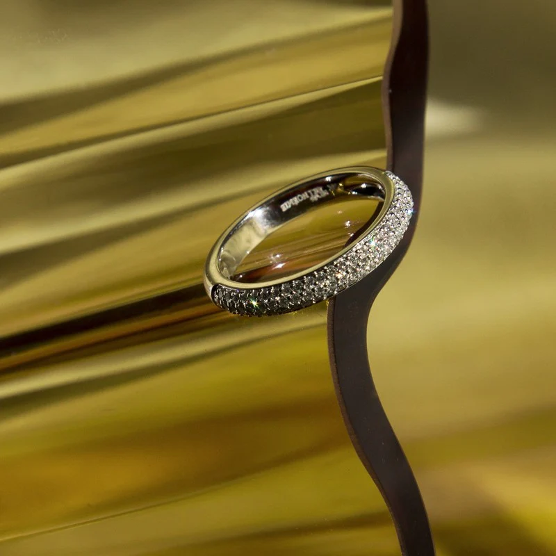 3 Row Pavé White Diamond Half Band - 18K Gold | VS Clarity - Image 7