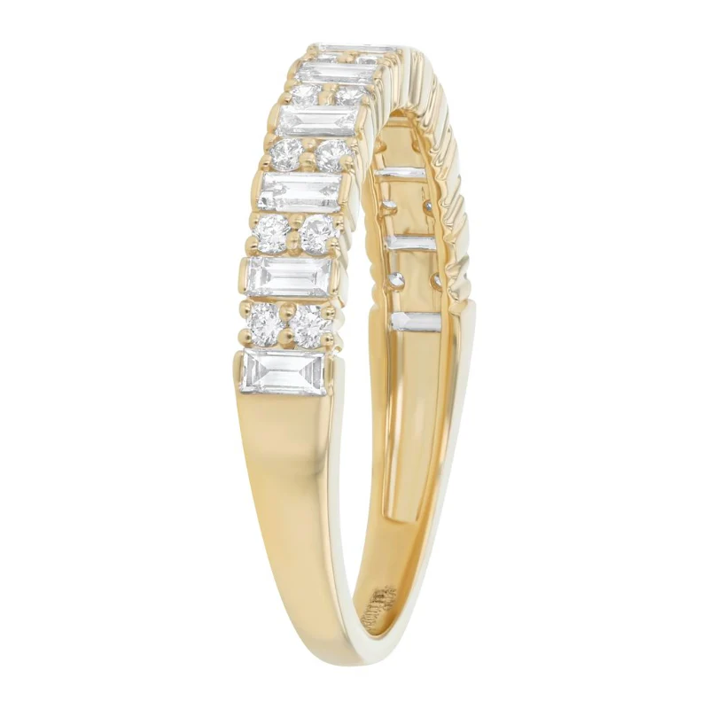 Baguette and Round Half Band Ring - 18K Gold | VS Clarity - Image 3