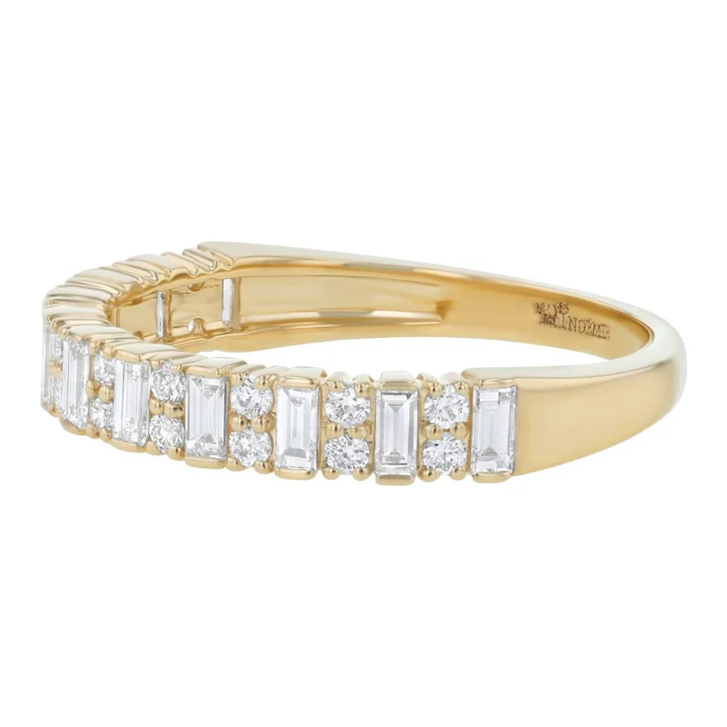Baguette and Round Half Band Ring - 18K Gold | VS Clarity - Image 4