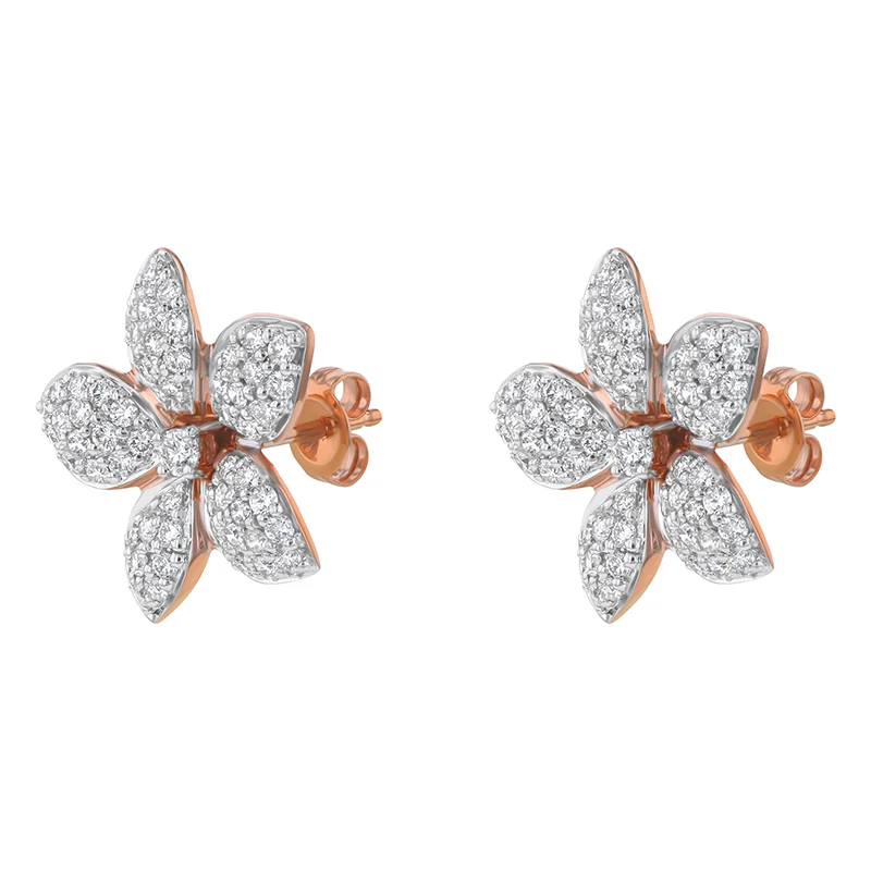 Diamond Flower Petal Earrings - 14K Gold | VS Clarity Lab Grown Diamonds - Image 5