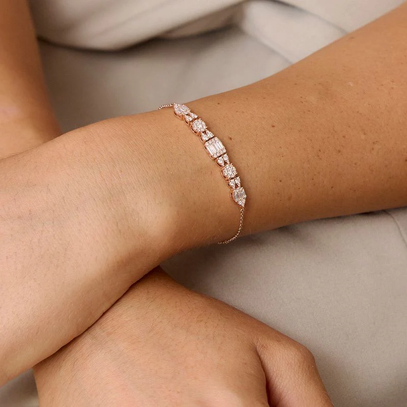 Baguette & Round Diamond Chain Bracelet - 14K Gold | VS Clarity Lab Grown Diamonds - Image 3
