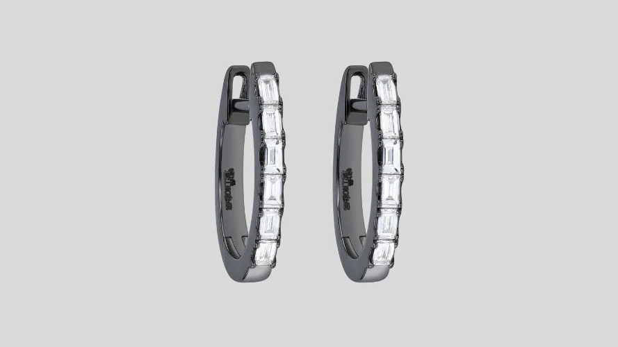 Huggie Baguette Earrings - 18K Gold | VS Clarity - Image 4