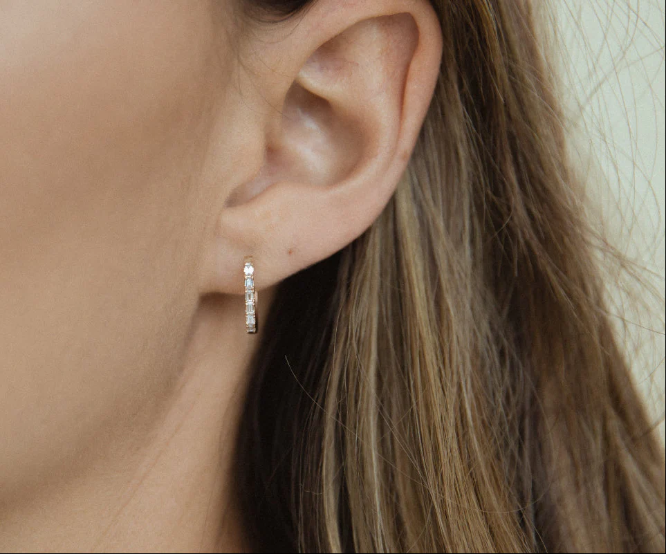 Huggie Baguette Earrings  - 14K Gold | VS Clarity Lab Grown Diamonds - Image 5