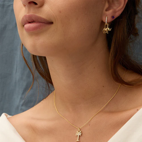 Diamond Huggies with Emerald Elephant - 14K Gold | VS Clarity Lab Grown Diamonds - Image 7