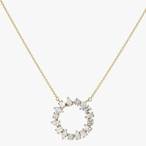 Multi Shape Diamond Circle Necklace - 14K Gold | VS Clarity Lab Grown Diamonds - Image 3