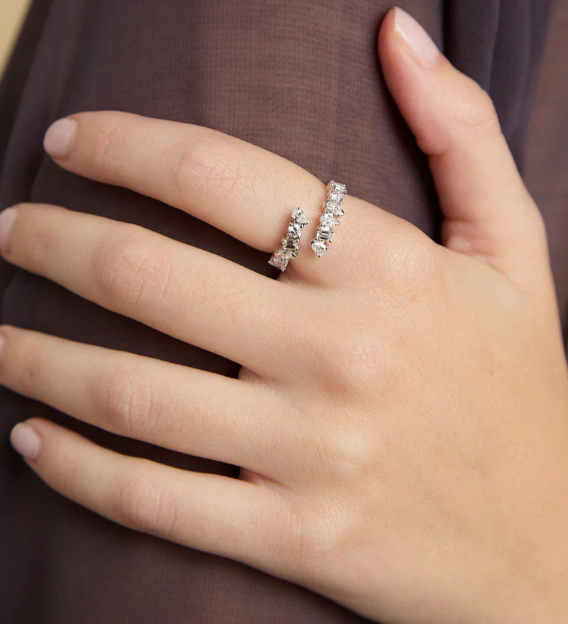 Multi Shape Diamonds Half Spiral Ring - 14K Gold | VS Clarity Lab Grown Diamonds - Image 5