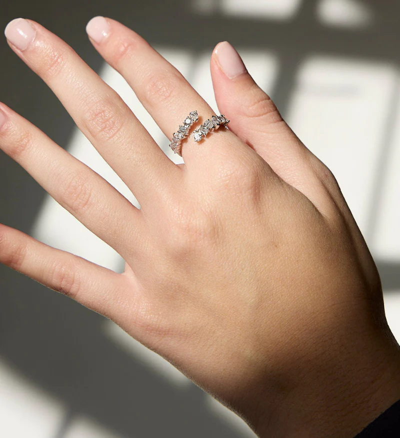 Multi Shape Diamonds Half Spiral Ring - 14K Gold | VS Clarity Lab Grown Diamonds - Image 7