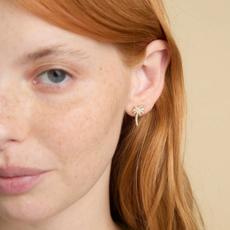 Noémie Palm Tree Diamond Earrings - 14K Gold | VS Clarity Lab Grown Diamonds - Image 3