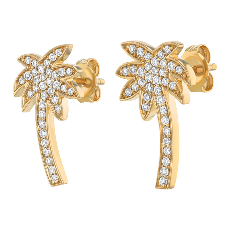 Noémie Palm Tree Diamond Earrings - 14K Gold | VS Clarity Lab Grown Diamonds - Image 4