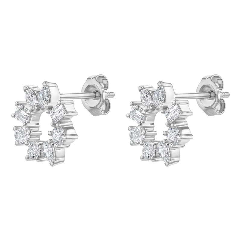 Multi Shape Diamond Circle Earrings - 18K Gold | VS Clarity - Image 4