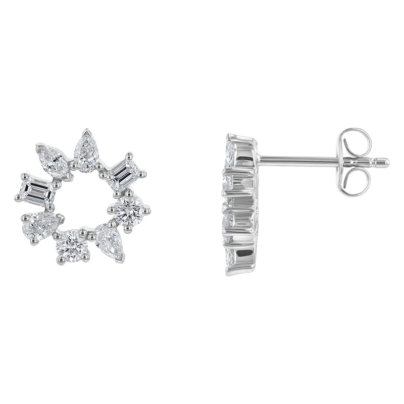 Multi Shape Diamond Circle Earrings - 18K Gold | VS Clarity - Image 3