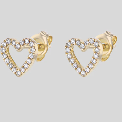 Diamond Open Heart Stud Earrings - 18K Gold | VS Clarity - Image 3