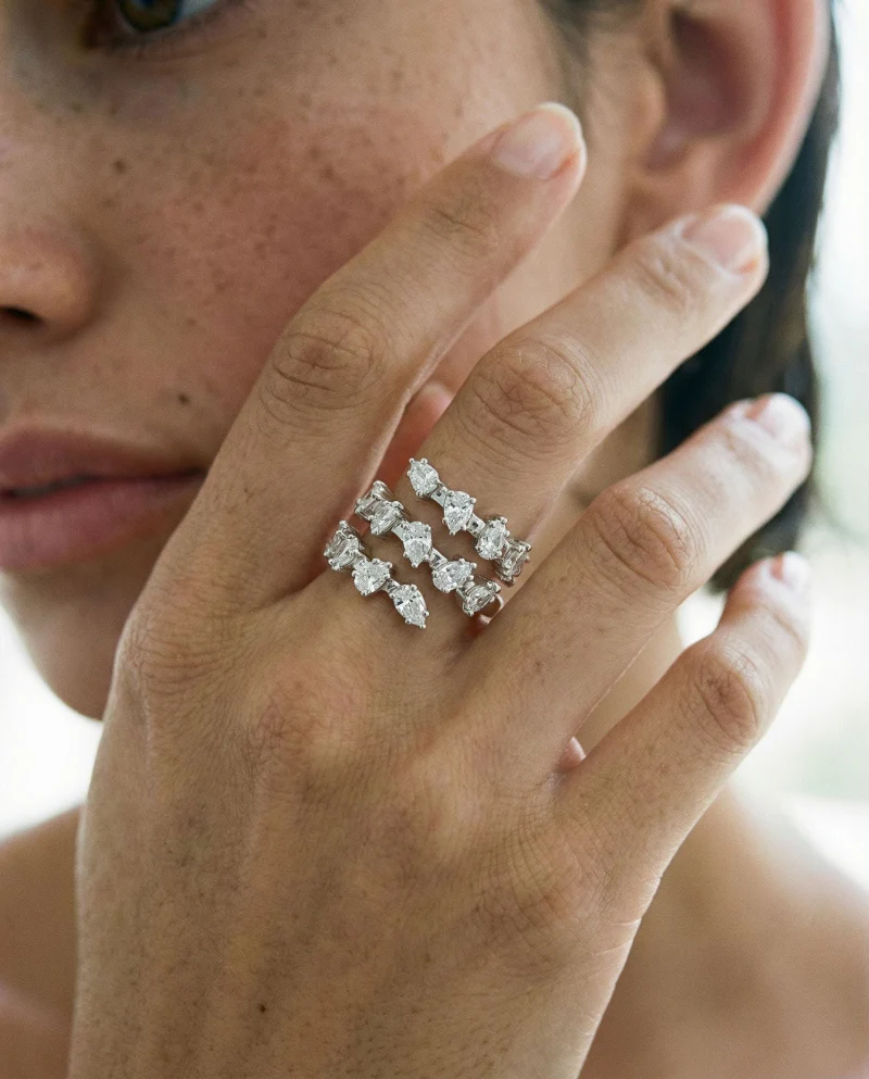 Pear Shaped Diamond Spiral Ring - Sterling Silver | VS Clarity Lab Diamonds - Image 3