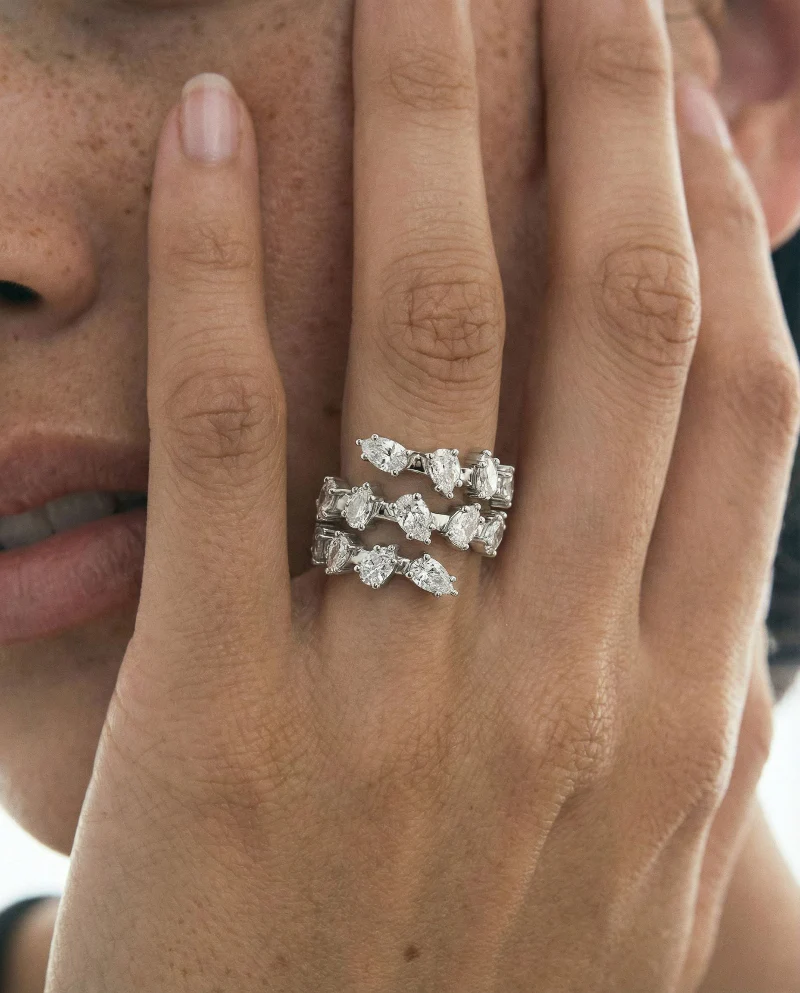 Pear Shaped Diamond Spiral Ring - Sterling Silver | VS Clarity Lab Diamonds - Image 4