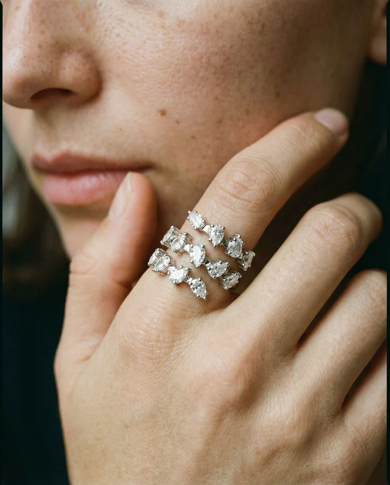 Pear Shaped Diamond Spiral Ring - Sterling Silver | VS Clarity Lab Diamonds - Image 5