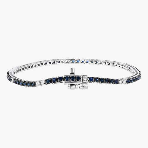 Blue Sapphire and White Diamond Tennis Bracelet - 18K Gold | VS Clarity - Image 4