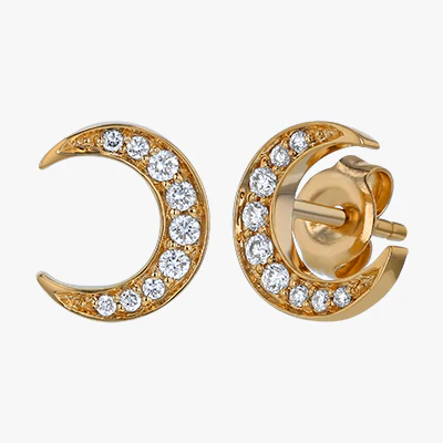 Crescent Moon Studs - 18K Gold | VS Clarity - Image 3
