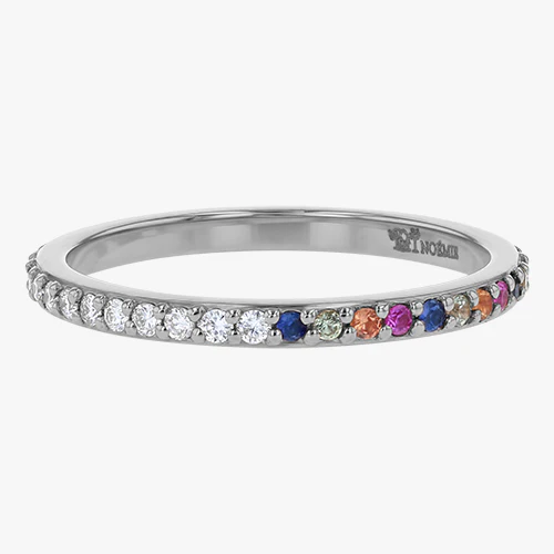 Half White Diamond Half Multi-Color Sapphire Eternity Band Ring - 18K Gold | VS Clarity - Image 3