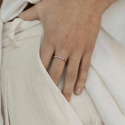 Half White Diamond Half Multi-Color Sapphire Eternity Band Ring - 18K Gold | VS Clarity - Image 4