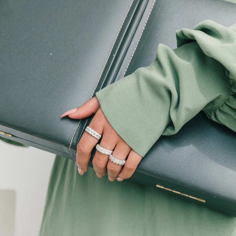 Emerald Diamond Halo Half Band Ring - 14K Gold | VS Clarity Lab Grown Diamonds - Image 3