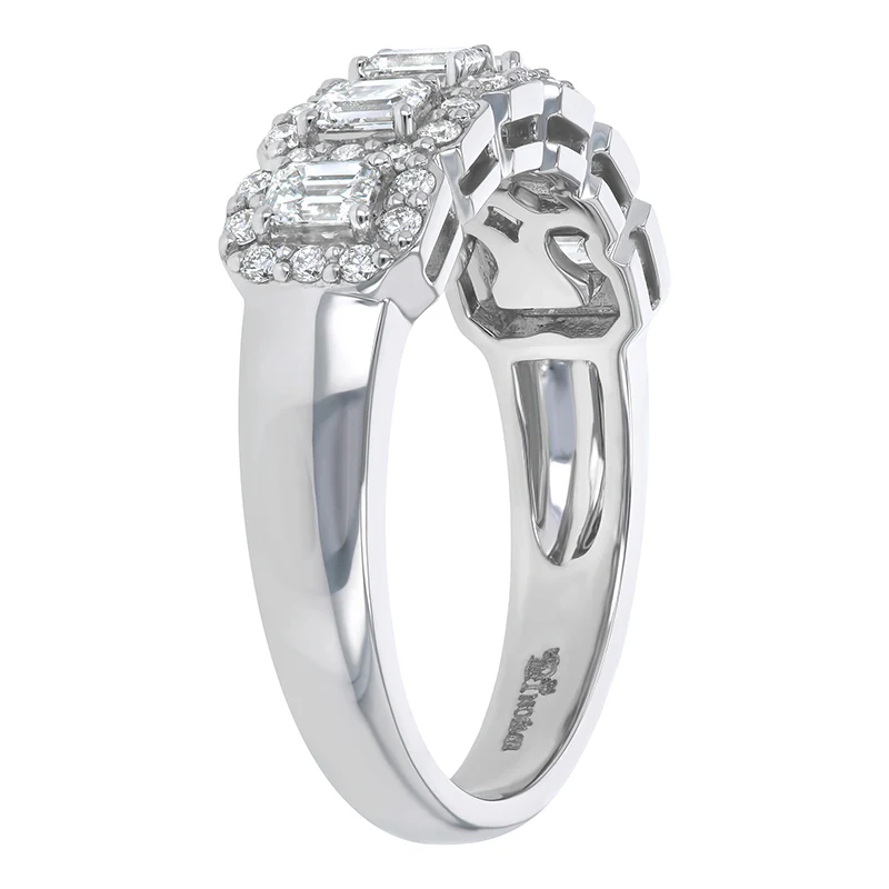Emerald Diamond Halo Half Band Ring - 14K Gold | VS Clarity Lab Grown Diamonds - Image 4