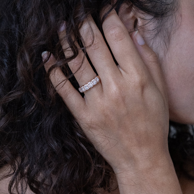 Emerald Diamond Halo Half Band Ring - 14K Gold | VS Clarity Lab Grown Diamonds - Image 5
