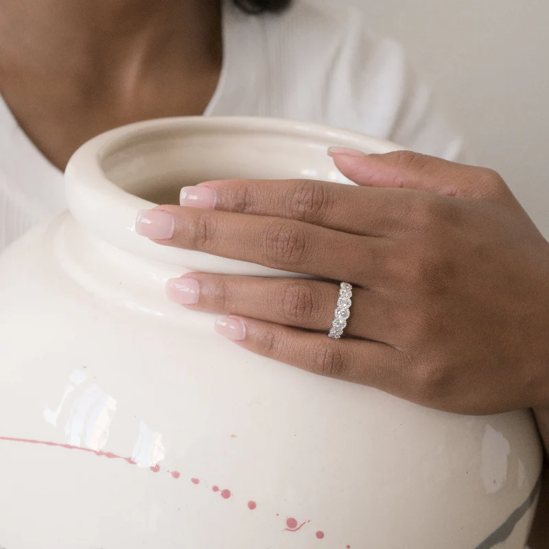 Round Diamond Halo Half Band Ring - 14K Gold | VS Clarity Lab Grown Diamonds - Image 4
