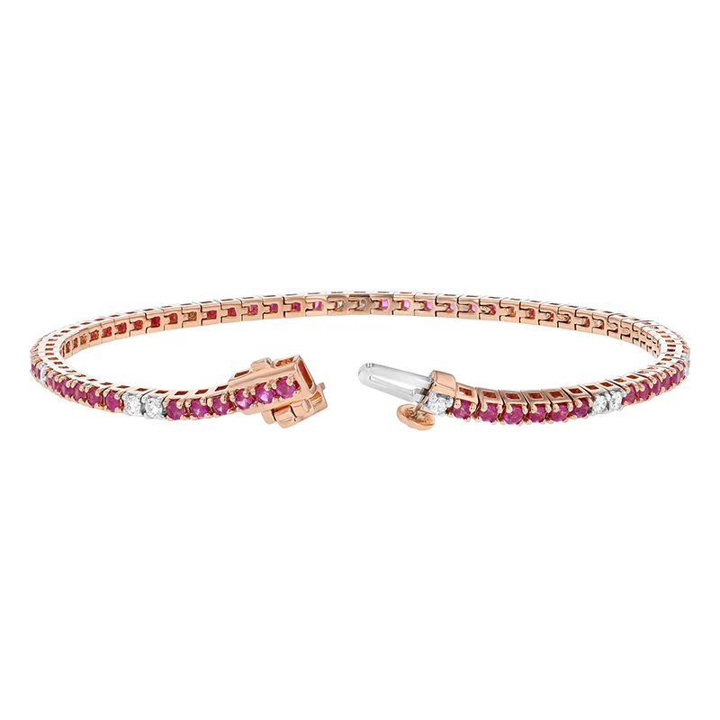Pink Sapphire and White Diamond Tennis Bracelet - 18K Gold | VS Clarity - Image 5