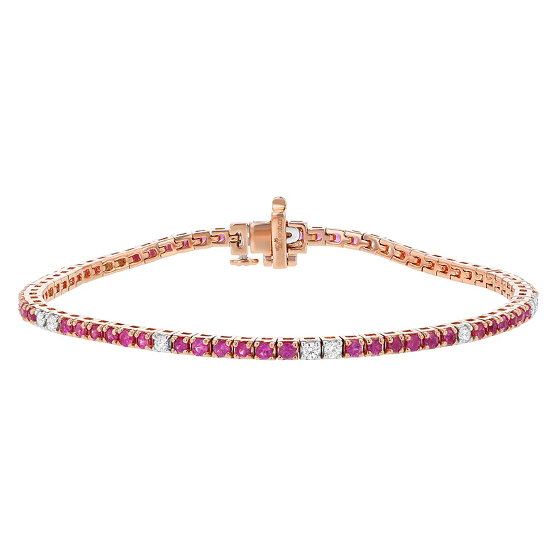 Pink Sapphire and White Diamond Tennis Bracelet - 18K Gold | VS Clarity - Image 6