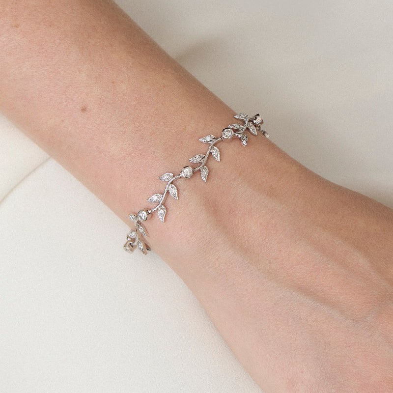 Vintage Inspired Diamond Leaf Vine Bracelet - Sterling Silver | VS Clarity Lab Diamonds - Image 3