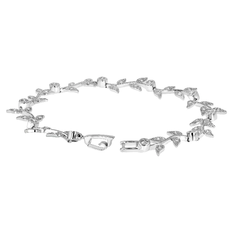 Vintage Inspired Diamond Leaf Vine Bracelet - Sterling Silver | VS Clarity Lab Diamonds - Image 4