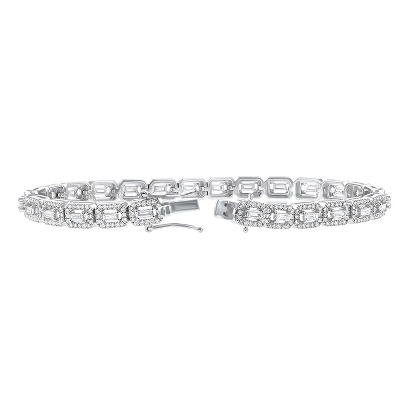 White Gold Baguette and Round Tennis Bracelet - 14K Gold | VS Clarity Lab Grown Diamonds - Image 4